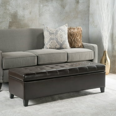 Christopher Knight Home Mission Brown Tufted Faux Leather Ottoman Storage Bench by