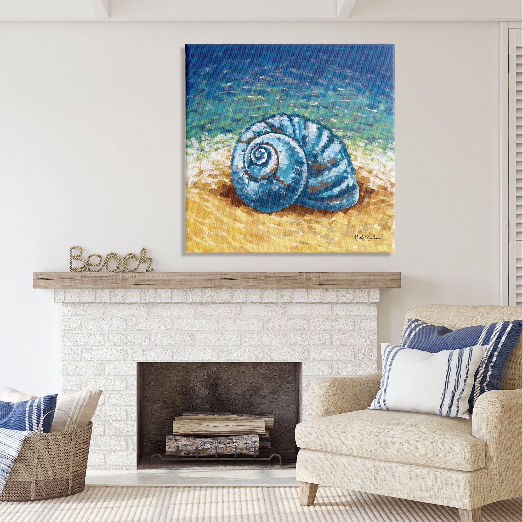 Stupell Industries Abstract Nautilus on Shore Animals & Insects Painting Gallery Wrapped Canvas Print Wall Art, 36 x 36