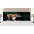 thumbnail image 1 of Safari Headboard, Tiger in Water Stream Hunting Danger Trees Tropical Pond Hiding Captive, Upholstered Decorative Metal Bed Headboard with Memory Foam, King Size, Green Orange Brown, by Ambesonne, 1 of 4