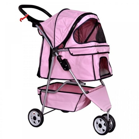 New Pink Pet Stroller Cat Dog Cage 3 Wheels Stroller Travel Folding Carrier (Best Pet 3 Wheel Pet Stroller)