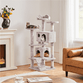 thumbnail image 2 of Alden Design 54.5" H Double Condo Cat Tree with Scratching Post Tower, Brown/White, 2 of 9