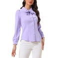 thumbnail image 4 of CAMISA DE MUJER CON BOTONES INSPIRE CHIC, CUELLO PETER PAN, CON LAZO, BLUSA DE COLOR SÓLIDO XL LILA CLARO, 4 of 6