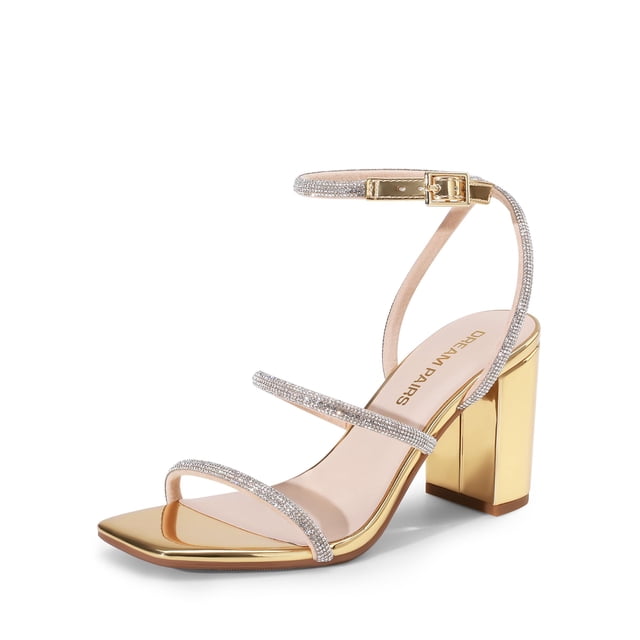 Sandalia DREAM PAIRS DWUMHS2555 Tacón Cuadrado con Pedrería Dorada 8