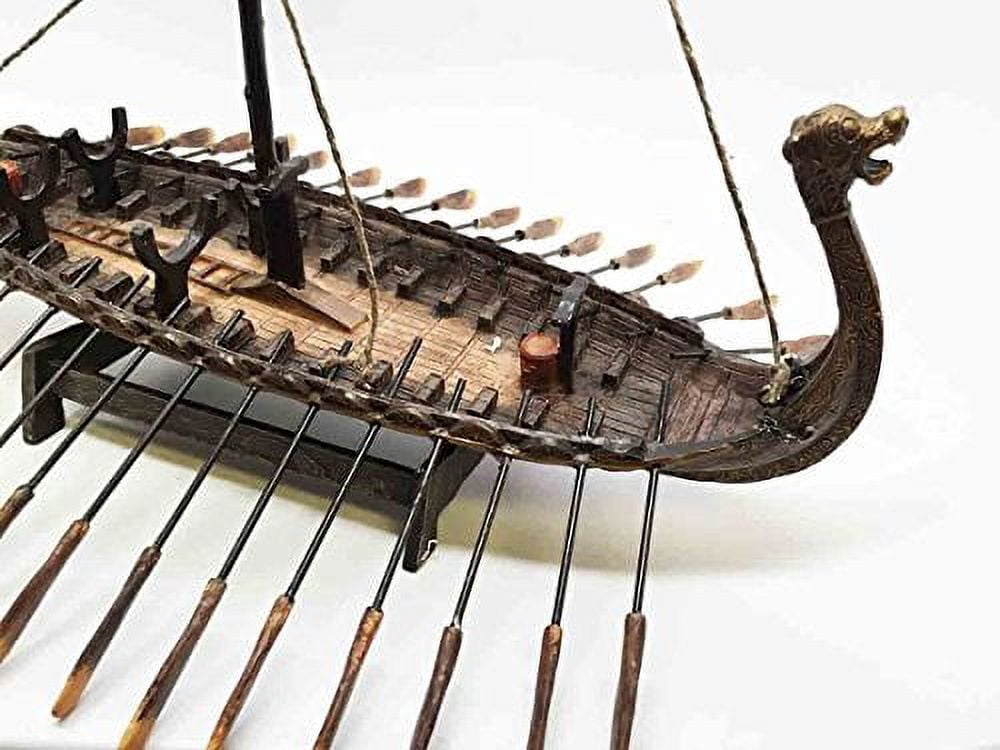 Scandinavian Viking Middle Ages War Ship Vessel Battle Longship Prototype Sculpture Figurine With Stand