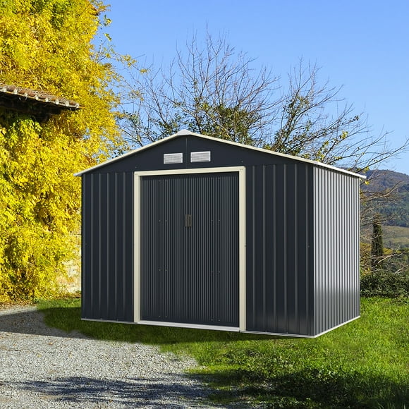 Costway 9' x  6' Metal Storage Shed for Garden and Tools w/Sliding Double Lockable Doors