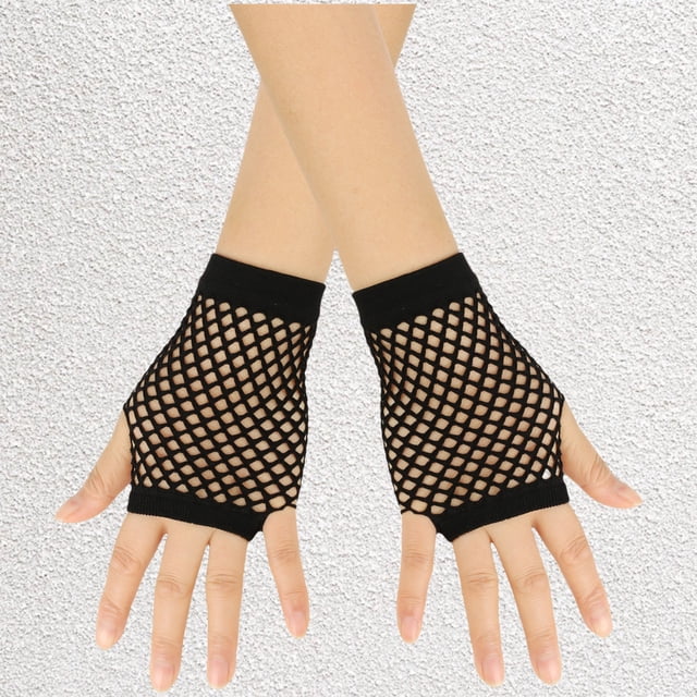 Gants Mitaines Courtes en Résille Sans Doigts pour Femmes Accessoires de Scène des Années 80