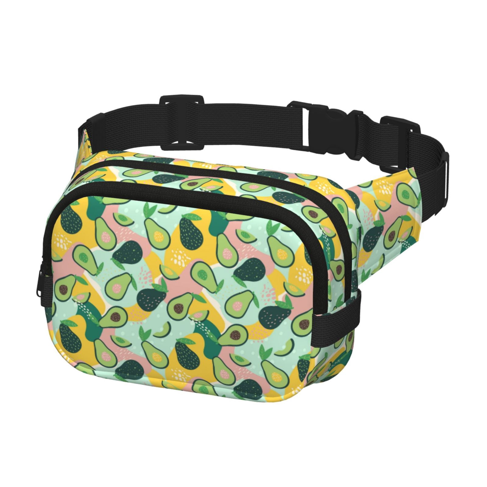 Picia Avocado Print Square Double-Layer Waist Bag Mini Adjustable Waist Belt Bag Exercise Running Travel Hiking