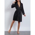 thumbnail image 3 of JYYYBF Women's Spring Summer Satin Robes Long Sleeve Soft Bathrobe V Neck Sleepwear with Belt, 3 of 8