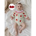 thumbnail image 4 of Rdhnmea Newborn Baby Girl Christmas Outfit Gingerbread Smocked Bubble Romper Candy Cane Plaid Jumpsuits with Bow Headband My First Xmas Clothes, 4 of 9