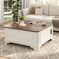 thumbnail image 3 of ANPOO 40" Farmhouse Lift Top Coffee Table with Charging Station, Square Wood Center Table with Large Hidden Storage Compartment for Living Room, White, 3 of 7