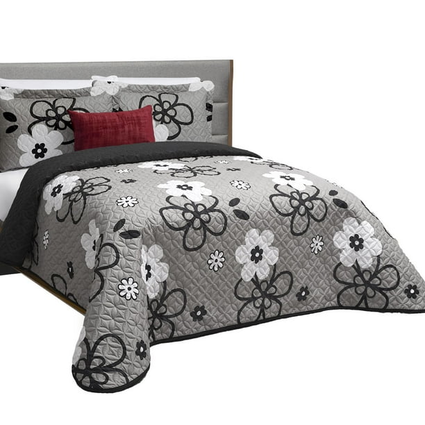 Edredón Ligero Matrimonial Elefantito Alatri color Gris Doble Vista Floral