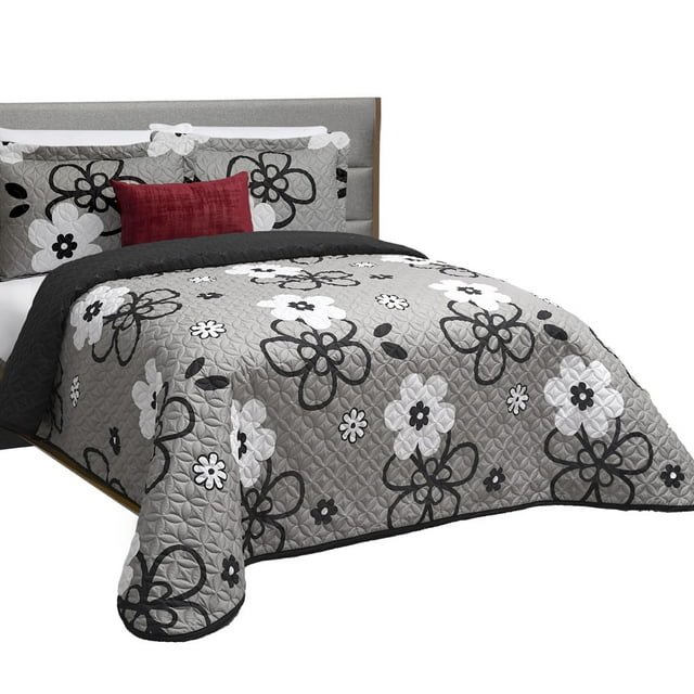 Edredón Ligero Matrimonial Elefantito Alatri color Gris Doble Vista Floral