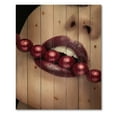 thumbnail image 3 of Designart 'Girl Bitting With Red Lips With Red Pearls' Modern Print on Natural Pine Wood, 3 of 5