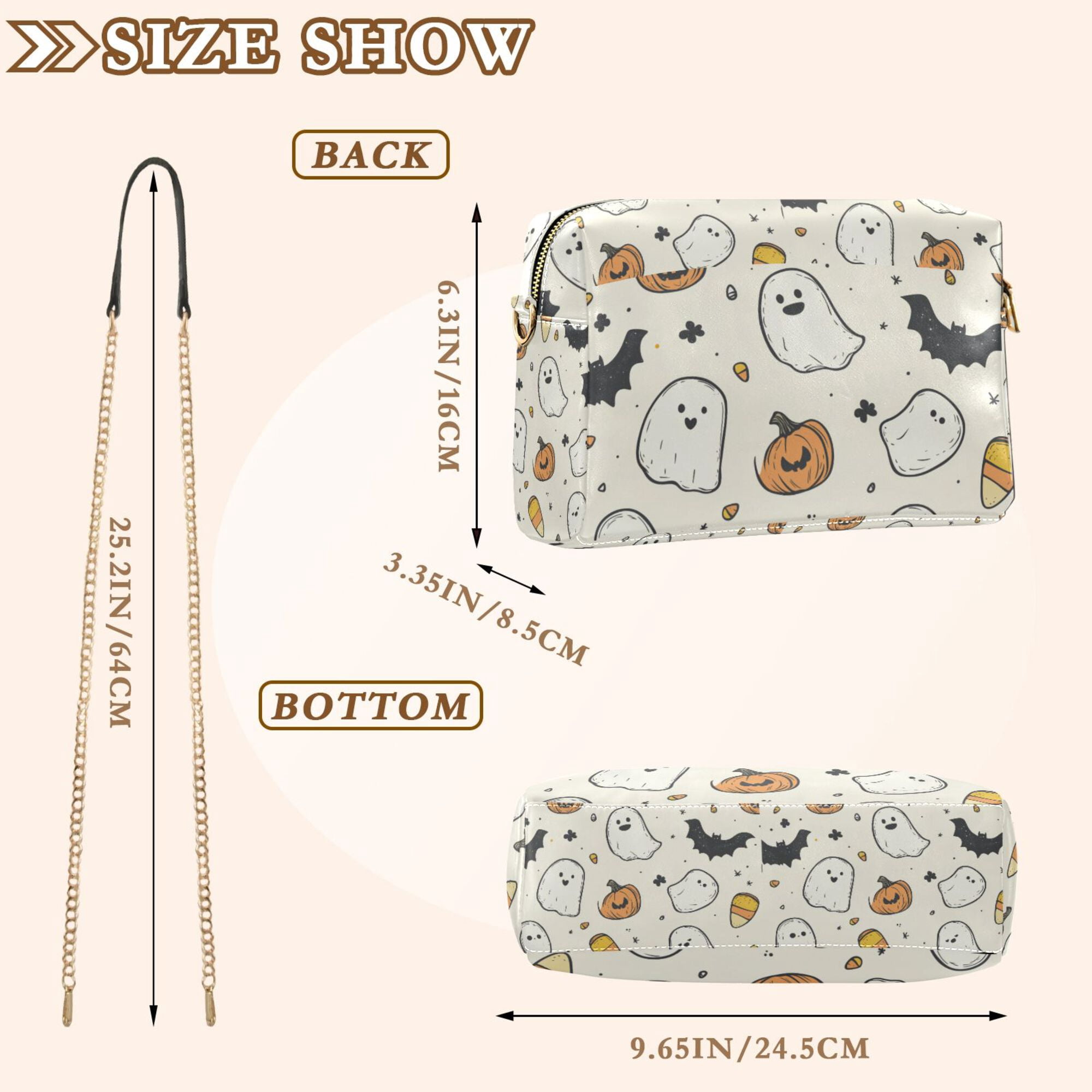 FORMRS Women Crossbody Purse with Chain Strap Vegan Leather Shoulder Handbag, Halloween Happy Ghosts