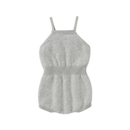 

Canrulo Newborn Baby Girls Boys Romper Solid Knit Sleeveless Strap Ruffles Jumpsuits 3 Colors Gray 0-3 Months