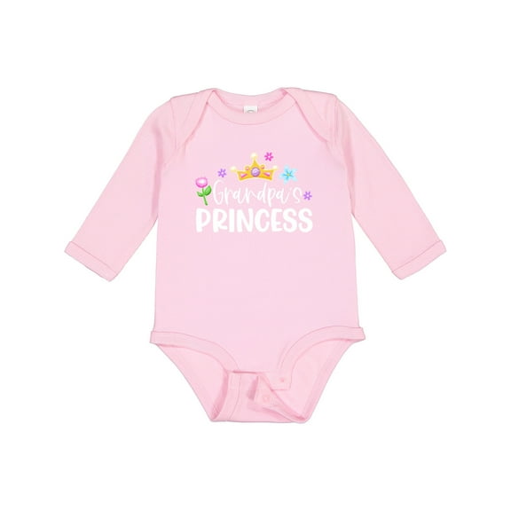 Inktastic Grandpa's Princess Crown and Flowers Girls Long Sleeve Baby Bodysuit
