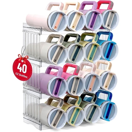Bobomoment Clear Water Bottle Organizers and Storage Rack for Stanley 40 oz tumblers with Handle, 4-Tiers