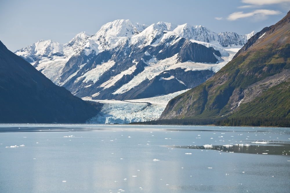 Scenic View Of Stairway Glacier (R) Flowing Into Surprise Glacier From Chugach Mountains And Then Into Surprise Inlet In Harriman Fjord Prince William Sound Southcentral Alaska Canvas Art - Jeff Schul