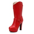 thumbnail image 6 of Mostsola Boots for Women Platform Heeled Mid Calf Punk Boots Pull on Wide Calf Tall Boots, 6 of 7