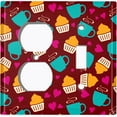 thumbnail image 2 of Metal Light Switch Wall Plate Outlet Cover (Coffee Espresso Mocha Cup Heart Cupcake Pattern Maroon - Single Duplex Single Toggle), 2 of 2