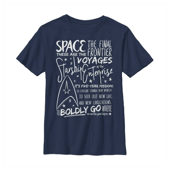 Boy's Star Trek 5-Year Mission Text  Graphic Tee Navy Blue Medium