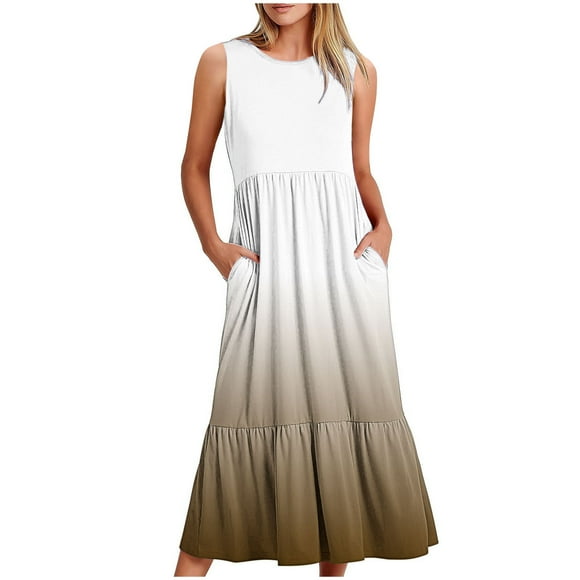 onlyliua Vacation Dresses for Women 2025 Sleeveless Crew Neck Gradient Cutout Tank Dresse Beachwear Loose Fit Minimalist Design Cotton Casual for Concerts and Festivals Prime Day Deals Today 2025