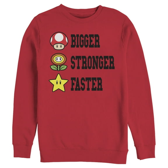Men's Nintendo Mario Bigger Stronger Faster Sweatshirt Red Large