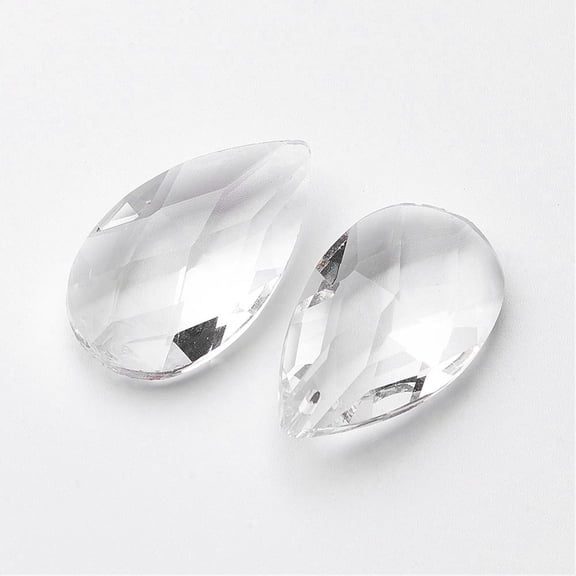 Glass 5 pc Faceted Teardrop Glass Pendants Clear 38x22.5x12mm Hole: 1.5mm