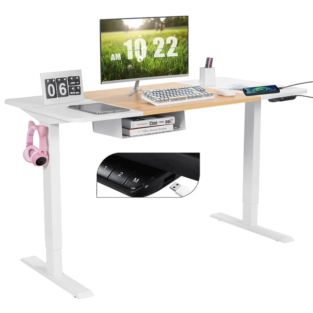 Costway 55"x28" Electric Standing Desk Adjustable Sit to Stand Table w/USB Port White