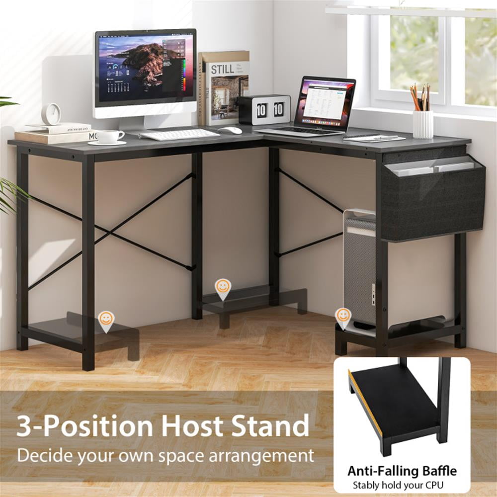 Demi Bonn Modern Reversible Computer Desk with Storage Pocket and CPU Stand for Working Writing Gaming, Gray