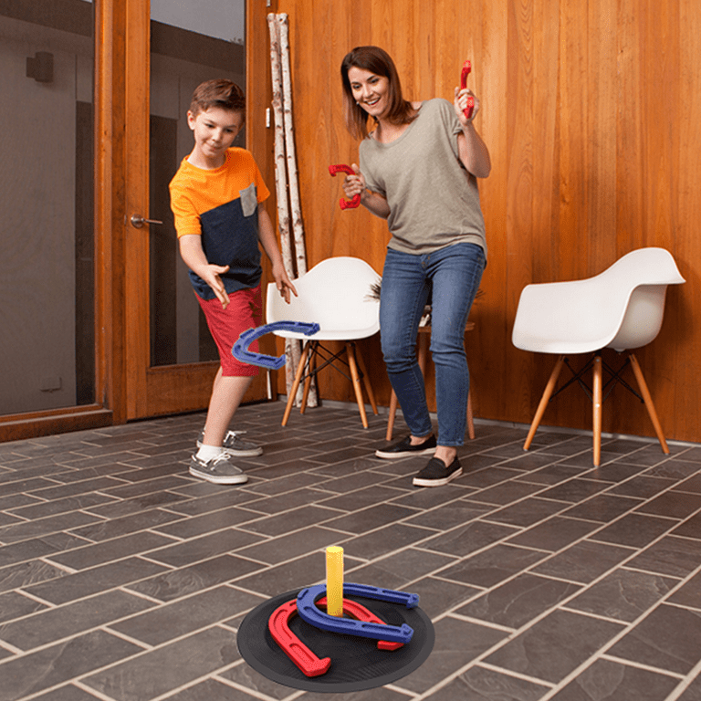 GSE Games & Sports Expert Throwing Rubber Horseshoes Game Set with Post and  Plastic Stakes. Great for Kids & Adults Indoor/Outdoor Game, Otdoor Lawn,  Backyard Play 