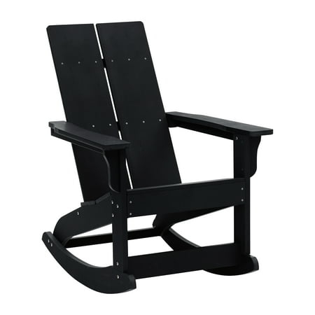 Flash Furniture Finn Poly Resin Rocking Adirondack Chair - Black