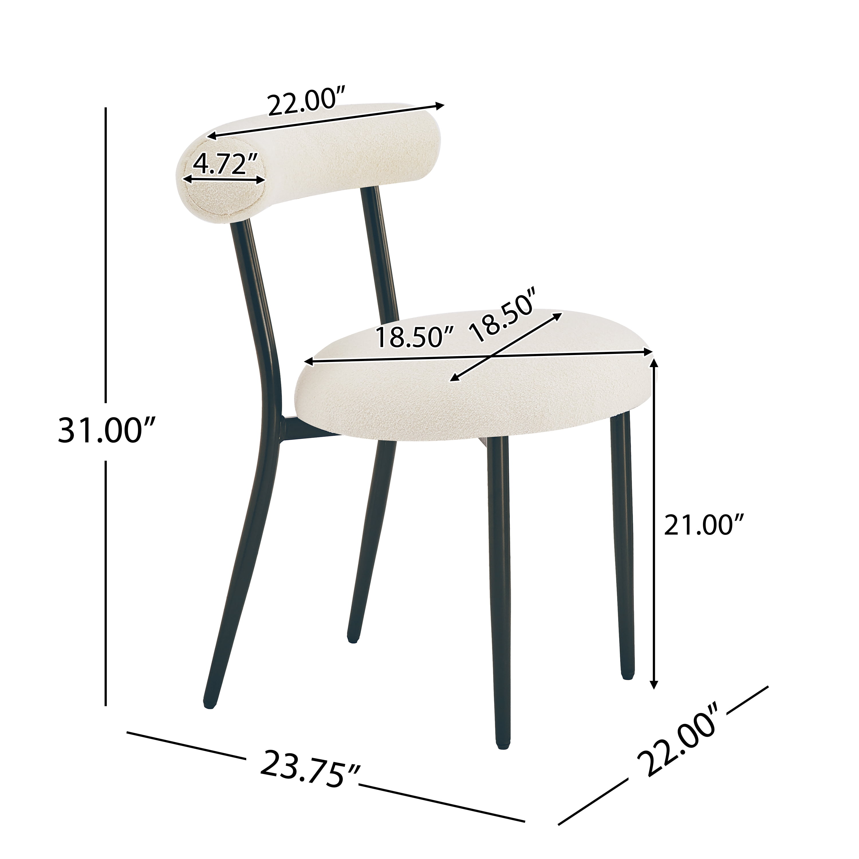 Euroco Set of 2 Modern Upholstered Barstools with Metal Frame and Open Back, 20.5'' Seat Height