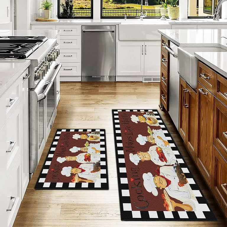 Fat Chef Kitchen Rugs and Mats Sets of 2,Red Kitchen Decoration