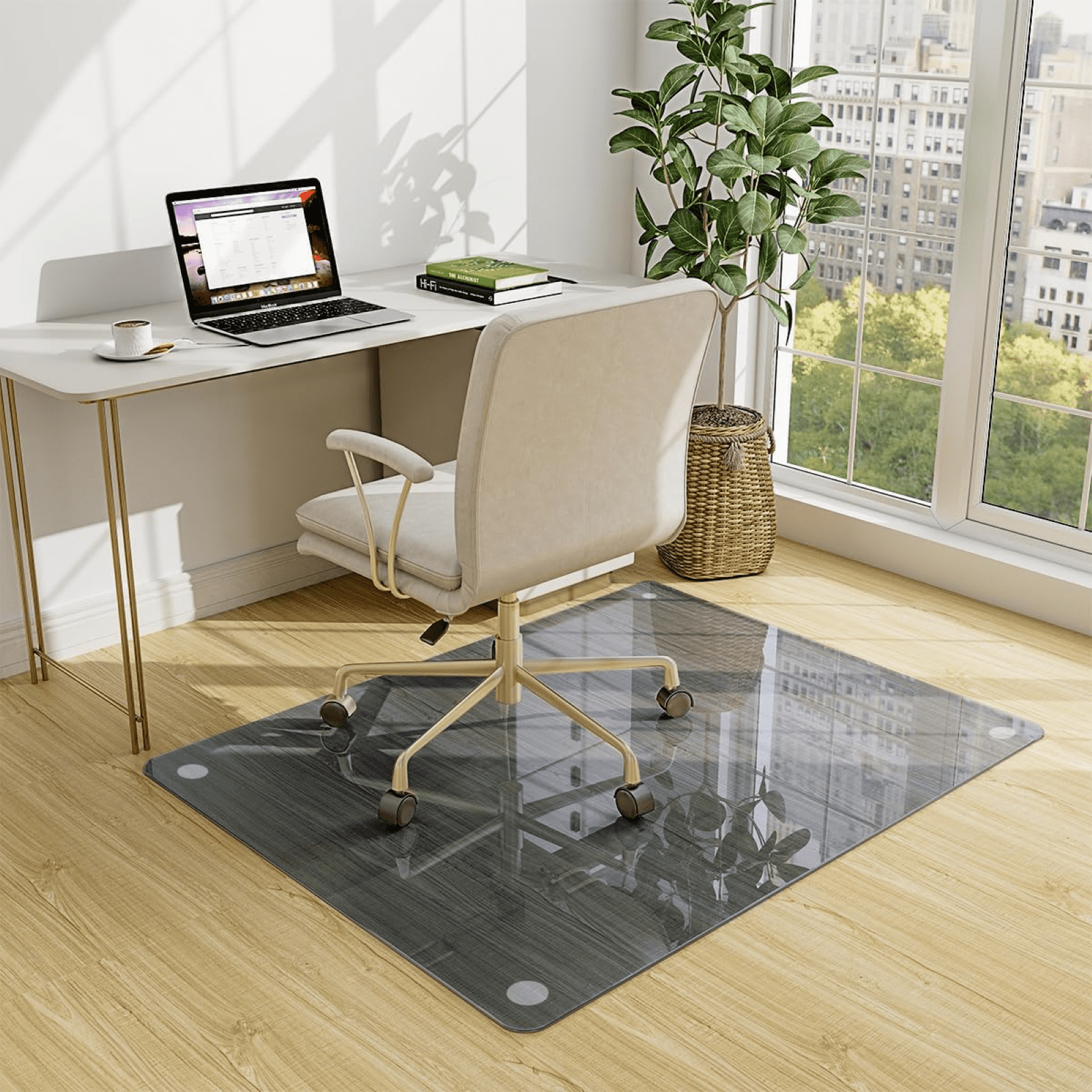 GRAHMCY 36"x46" Office Chair Glass Mat Tempered Glass Mat for Carpeted or Hardwood Floors,Gray