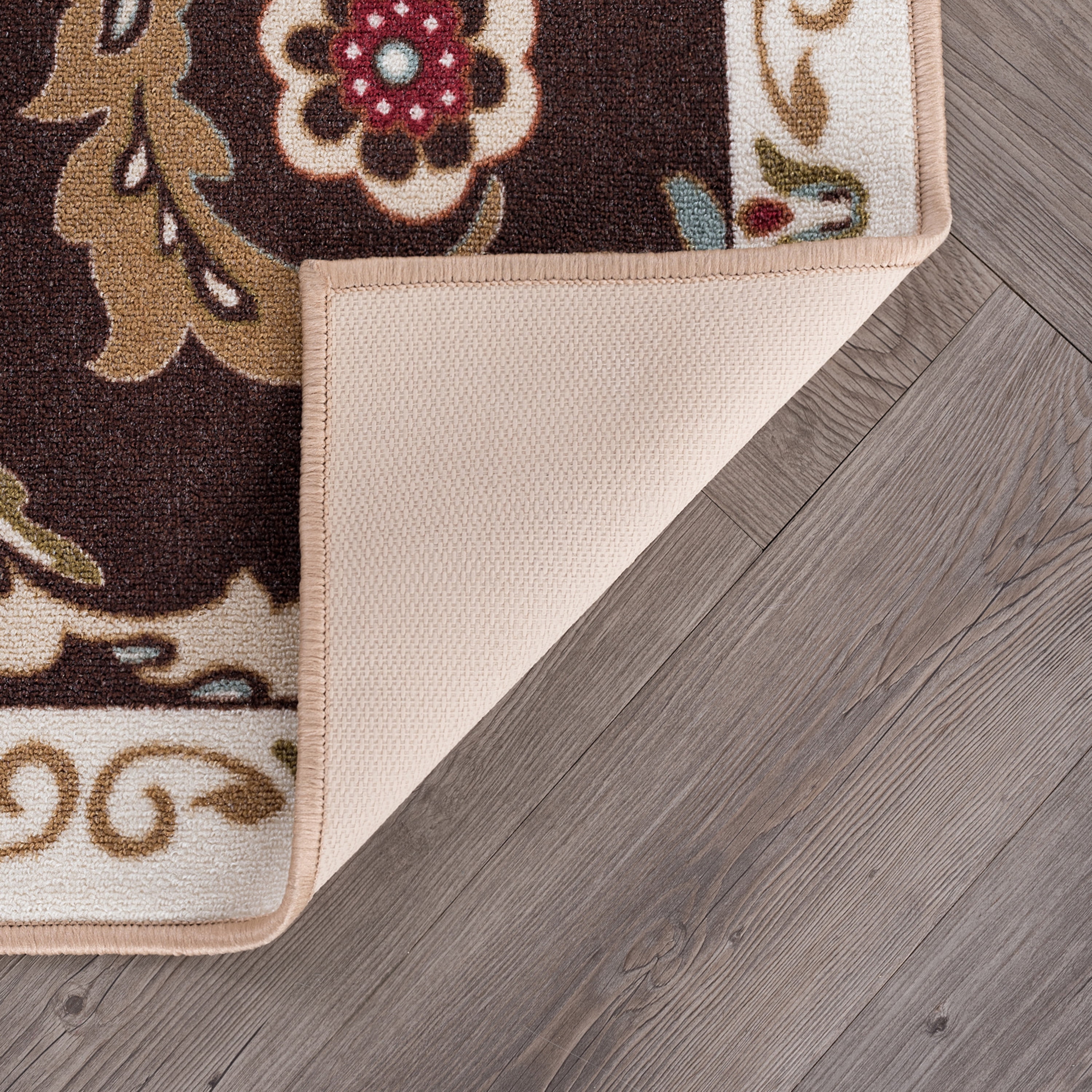 Transitional 5x7 Area Rug (5' x 7') Floral Brown, Beige Living Room Easy to Clean