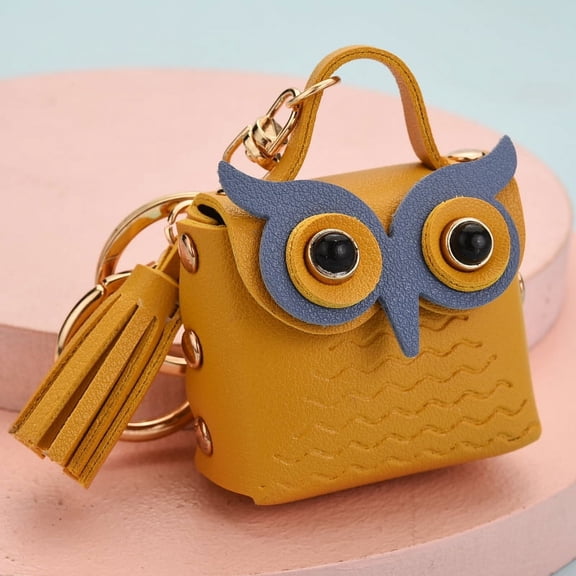 Cute Bow Tassel Bag Charm Pendant Keychain Pearl Bracelets Keyring for Women Purse Handbag Decor - Yellow