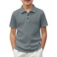 thumbnail image 3 of CAIVO Boys Short Sleeve Polo Shirt Summer Solid Color Tops With Collar For Casual Daily Wear Blouses For Kids , Grey, 3 of 3