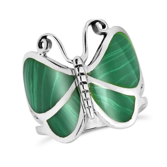 Captivating Butterfly Motif Green Malachite Statement Sterling Silver Ring-6