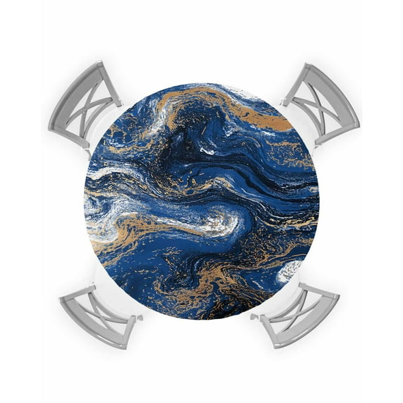 nqOlkjepod Blue Marble Round Tablecloth, Fitted Table Cover with Elastic for 45"-54" Round Tables, Modern Minimalist Abstract Fluid Art Table Cloth Outdoor Dinning Party Waterproof Tablecloths