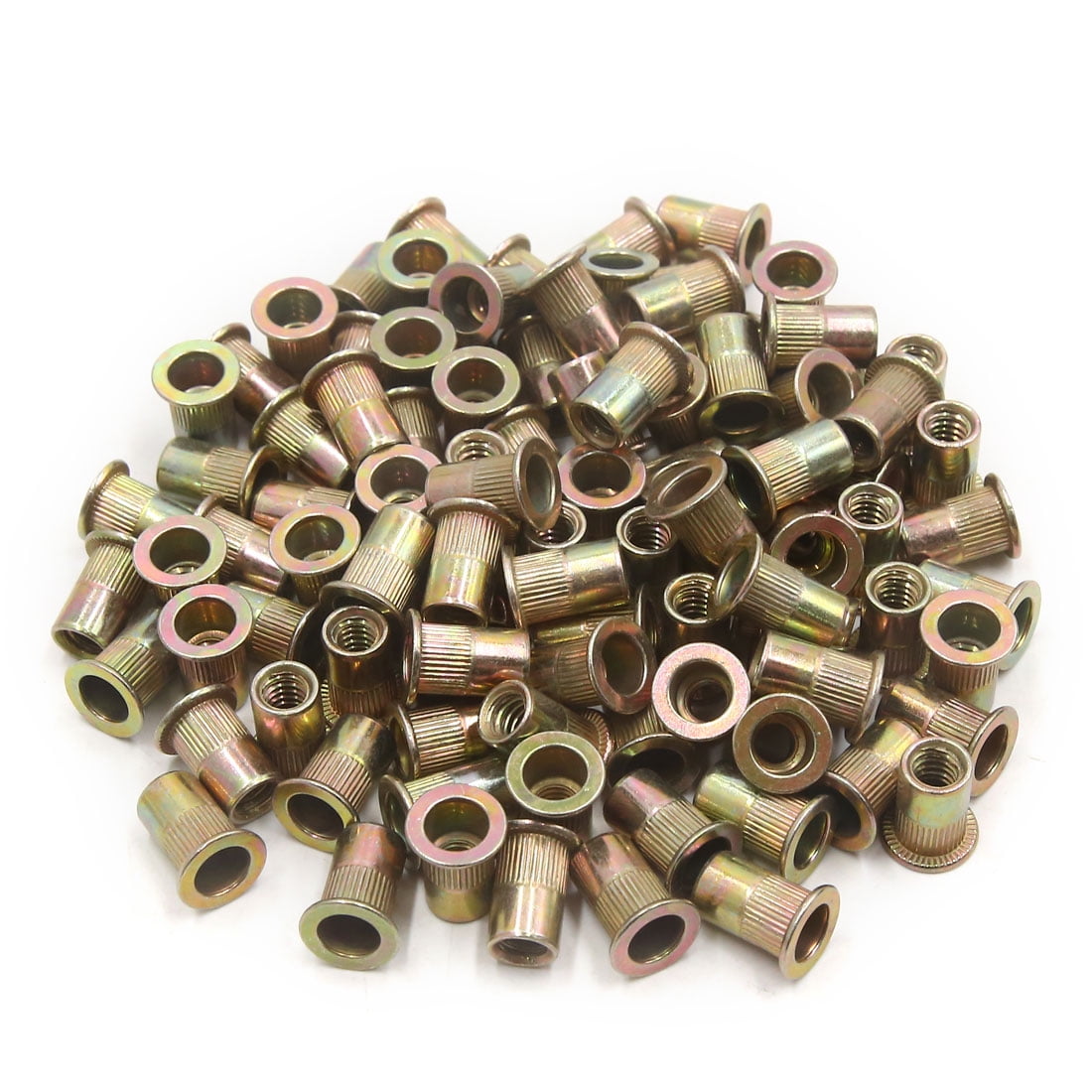 100Pcs Zinc Plated Carbon Steel Car Rivet Nut Flat Head Insert Nutsert