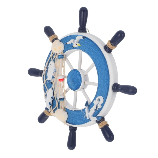 WORGEOUS Madera 23cm Playa Barco Barco Volante Red de pesca Decoración de la pared del hogar (Azul)