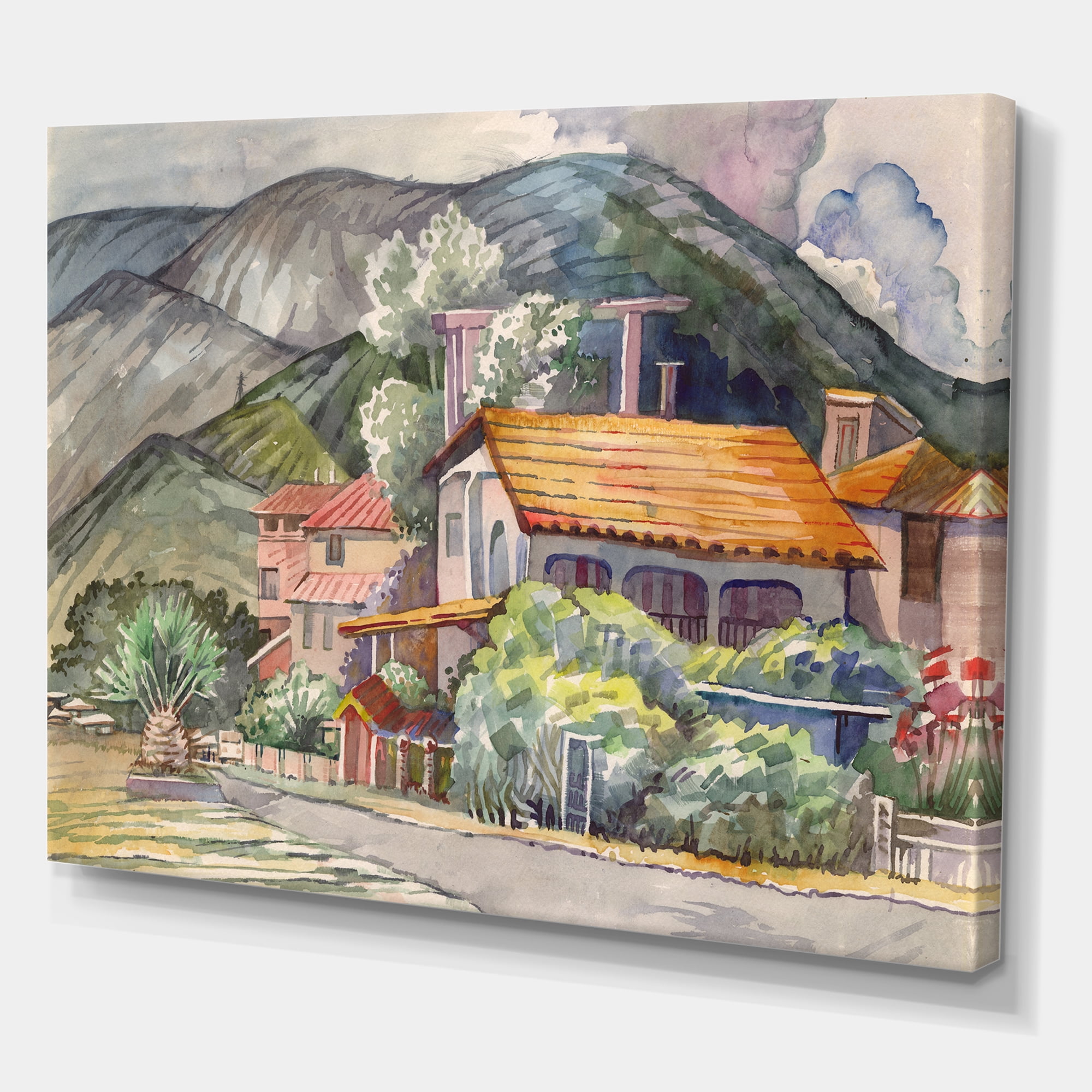 Greek Mountains Landscape Off The Coast Of The Aegean Sea 12 in x 8 in Painting Canvas Art Print, by Designart