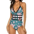 thumbnail image 3 of One Piece Swimsuit Women Tummy Control - V Neck Funny Pig Faces Halter Swim Suits for Women 2025, Padded Full Coverage Bathing Swim Suit for Women, 3 of 7