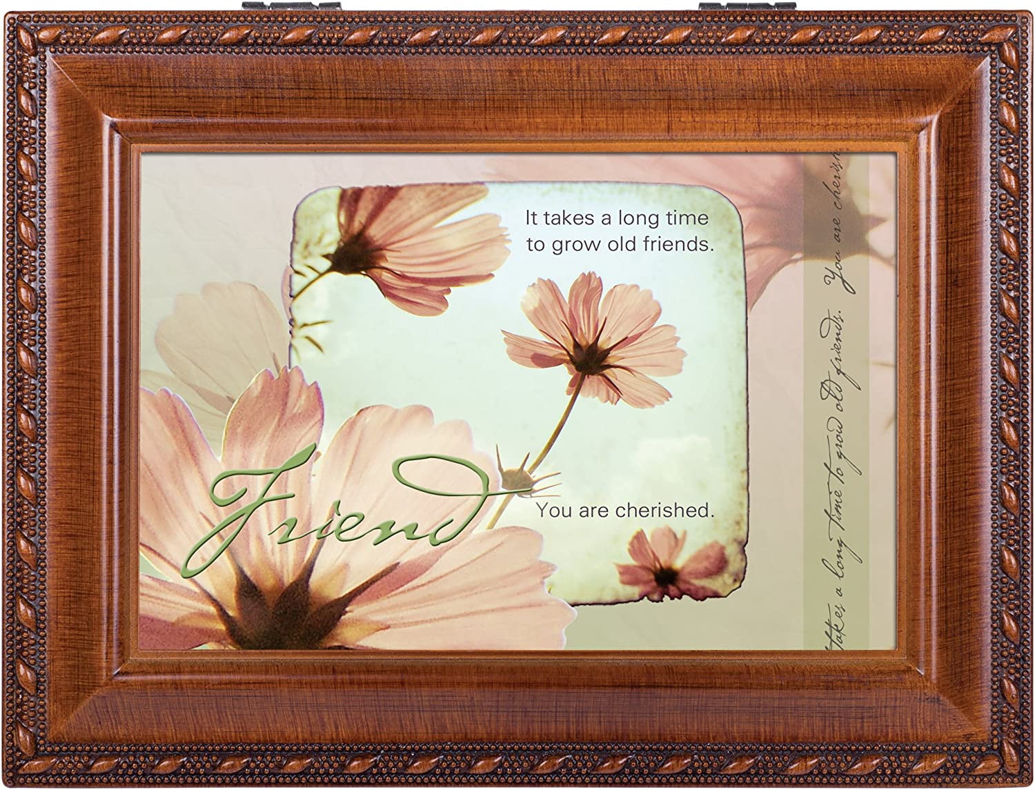 Old Friends Friendship Faux Woodgrain Music Jewelry Box Plays That's What Friends Are For