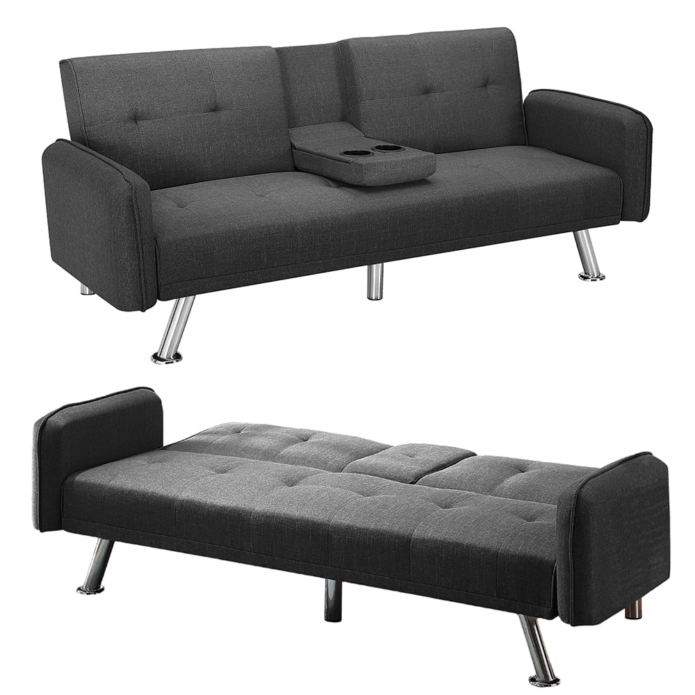 CJC Convertible Folding Futon Sofa Bed Modern Loveseat Recliner with 2