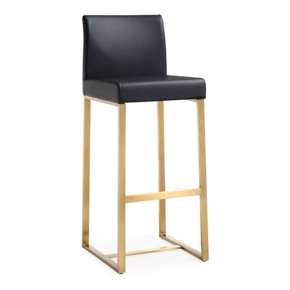 Pemberly Row 30.7" Steel and Fabric Bar Stools in Black/Gold (Set of 2)