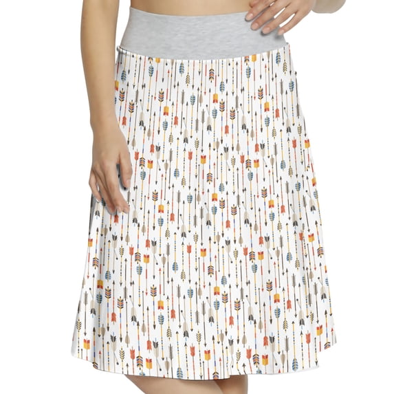 Women's Arrows Colorful Ethnic Sticks Print A-line Printed Skirt Casual Wear, XL, Tan Orange and Blue, by Ambesonne