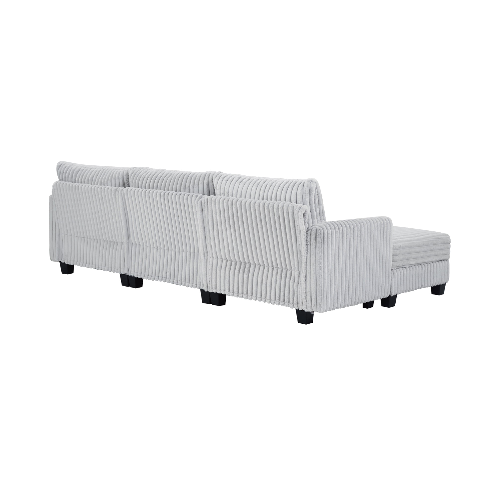 Modular L-Shaped Sectional Sofa with Built-in Dual USB and Type-C Charging Ports, 100-Inch Corduroy Convertible 3-Seater Couch, Grey