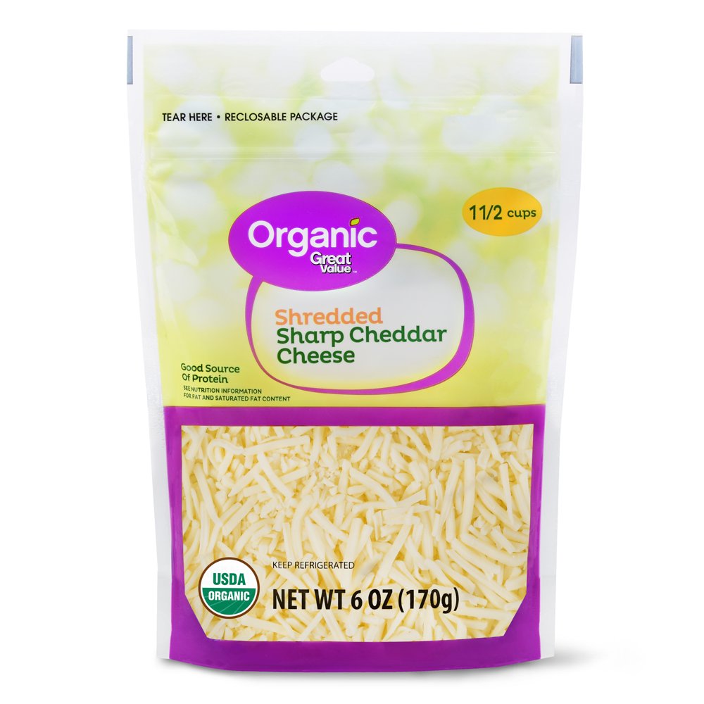 Great Value Organic Shredded Sharp Cheddar Cheese, 6 oz